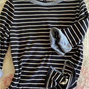 Nautica 3/4-length sleeve, striped T, cute neck/cuff/hem detail.